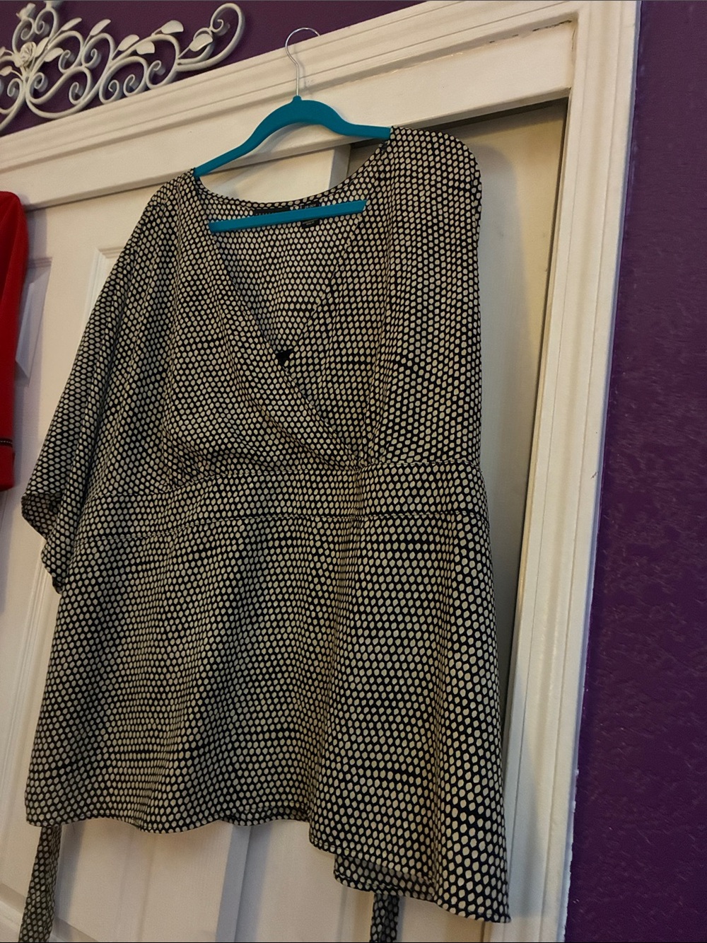 Apostrophe Black and White Polka Dot Wrap Blouse